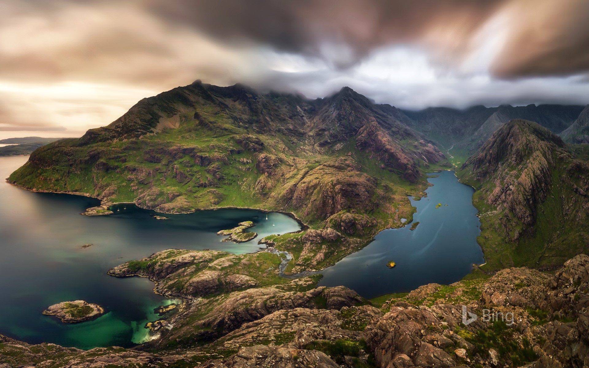 Loch na Cuilce and Loch Coruisk with the Black Cuillin in the background, Isle of Skye, Scotland