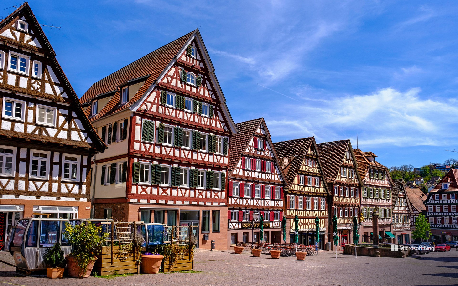 Historic half-timbered houses on the market square, Calw, Baden-Württemberg