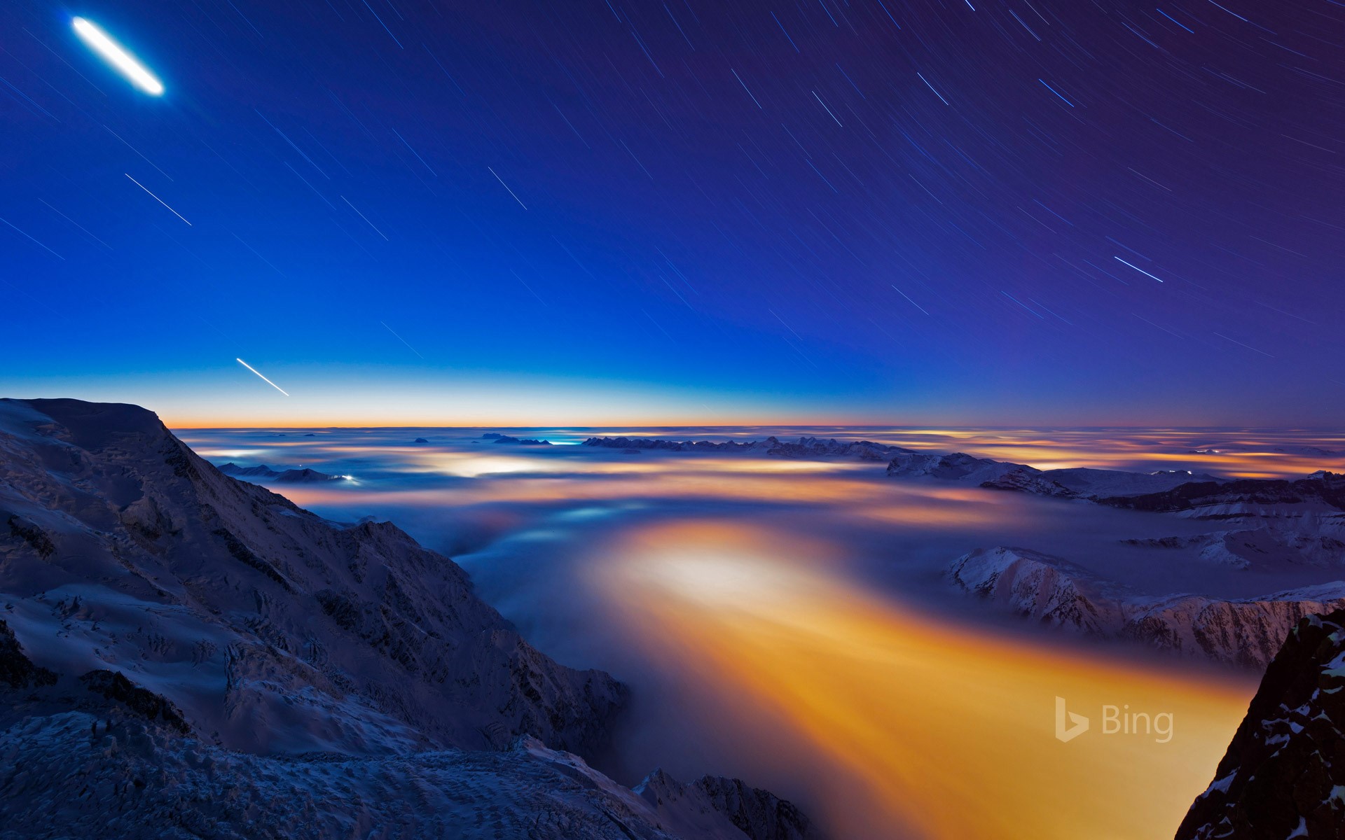 Sea of clouds over Chamonix Valley, France