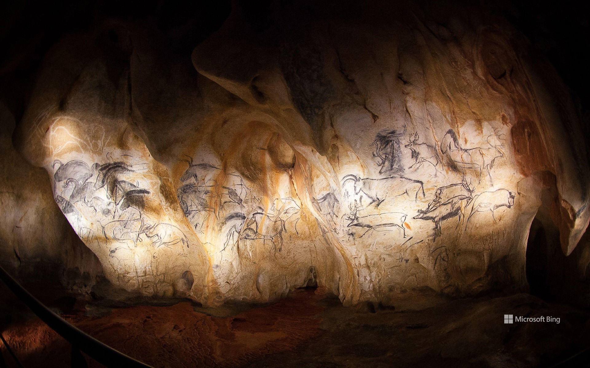 Fresco reproductions in the Grotte de Chauvet, Ardèche, France