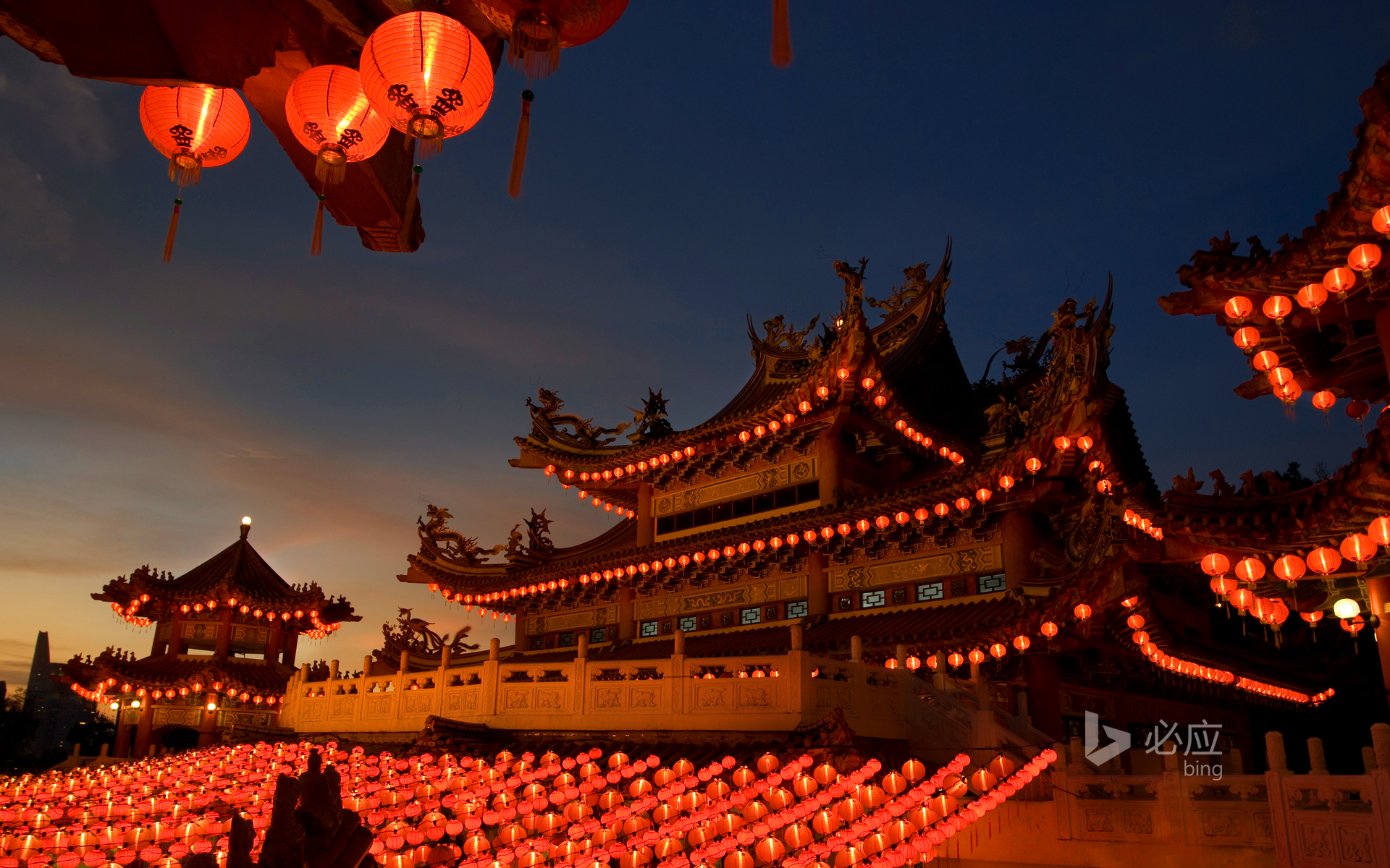 Chinese temple with red lanterns