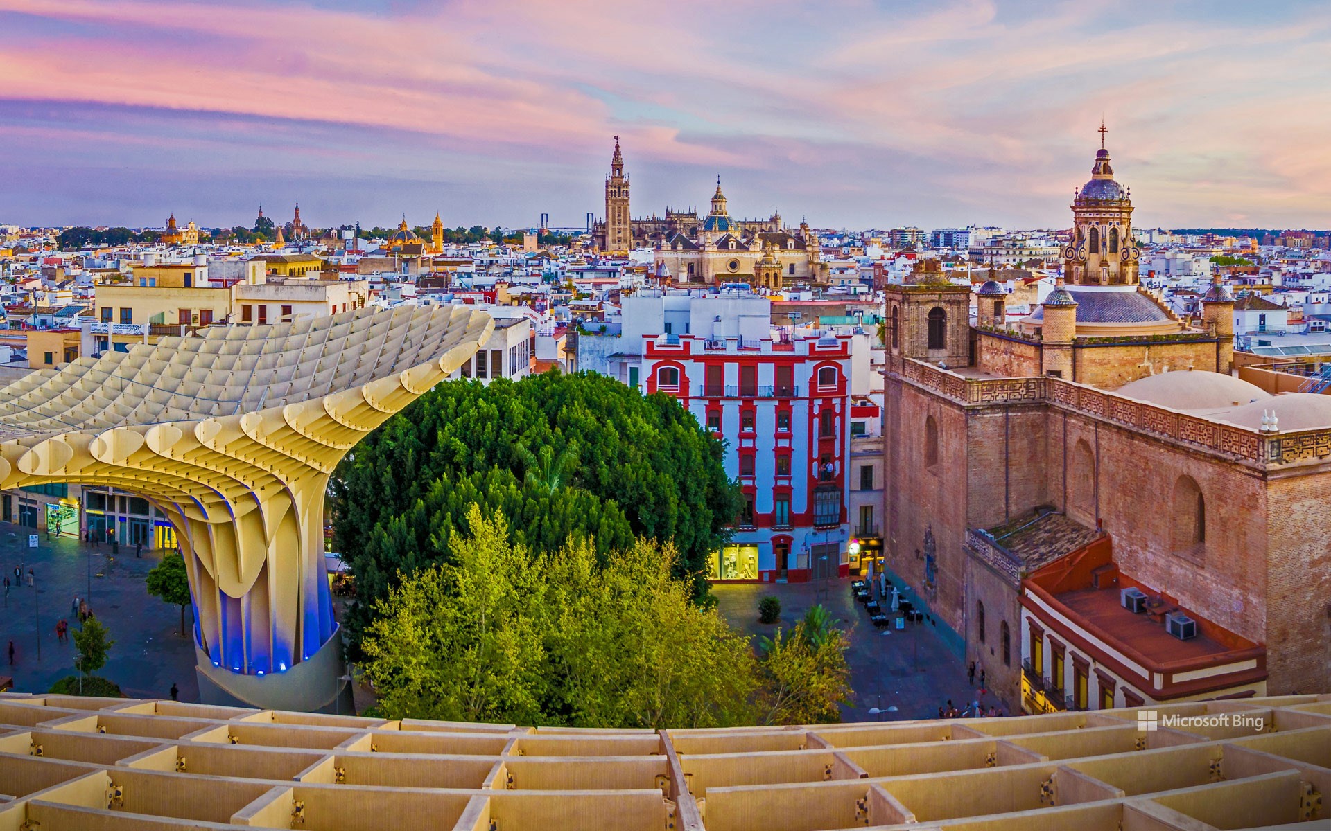 View of the city from the Setas de Sevilla (Metropol Parasol) in Seville, Spain