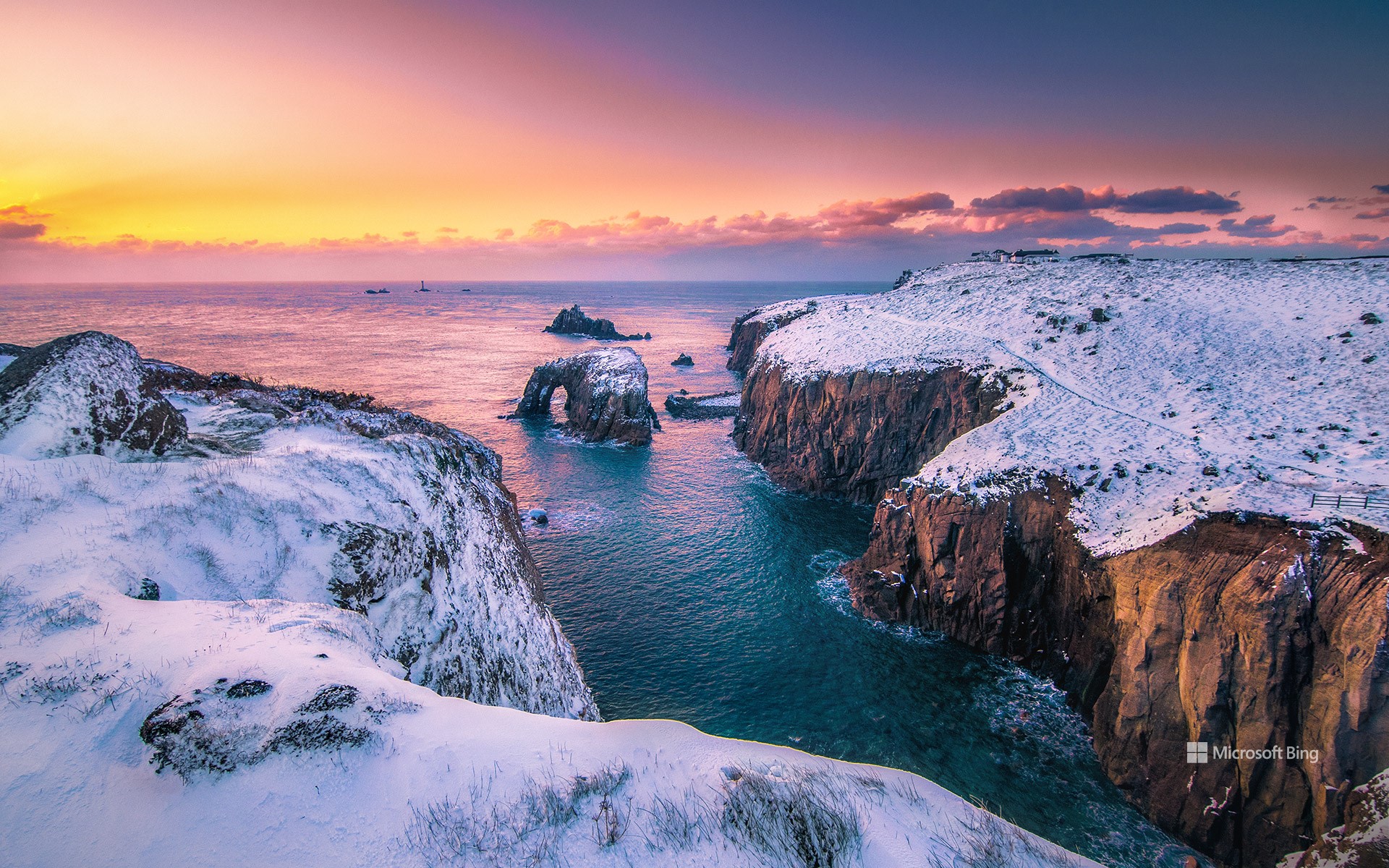 The Cornish Coast Path covered in snow, Land's End, Cornwall, England ...