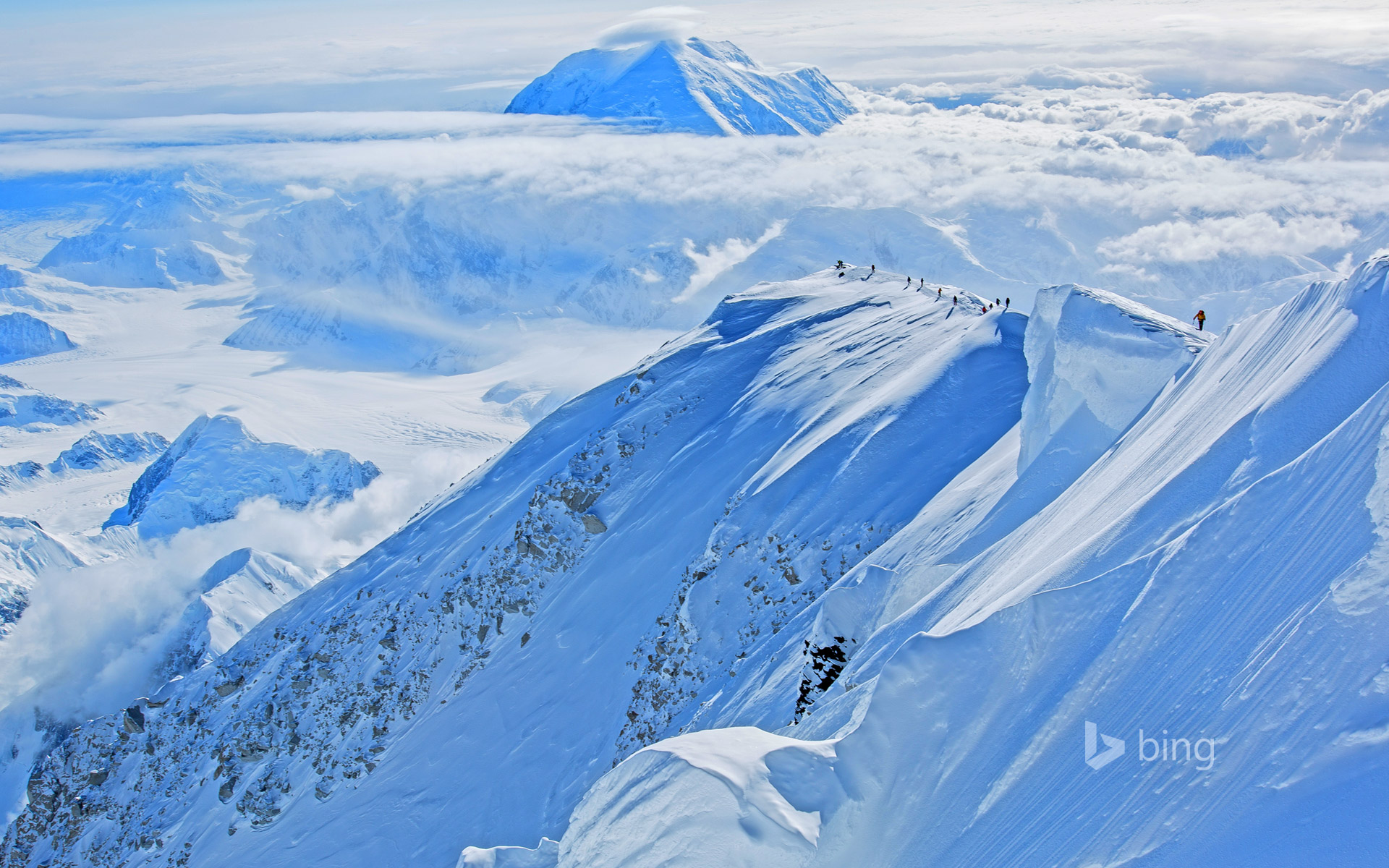 Climbers ascend Mount McKinley in Denali National Park and Preserve, Alaska, USA