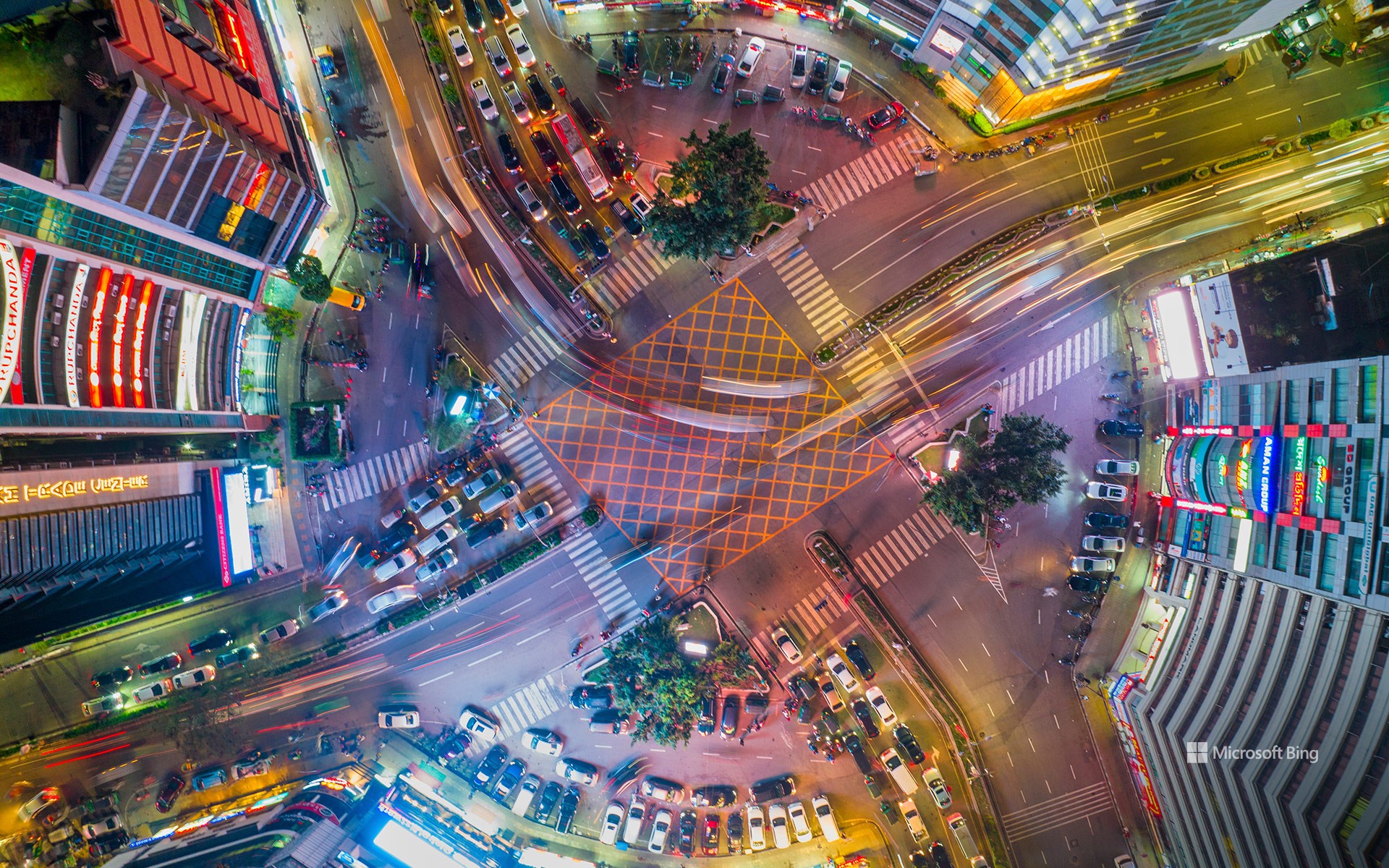 Aerial view of a roundabout in Dhaka, Bangladesh