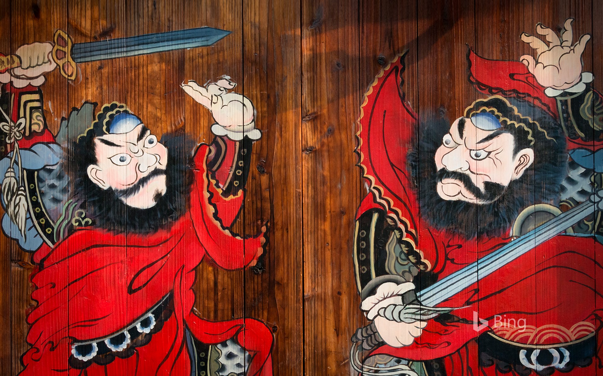 The door god painted in front of a house in Yuehe Ancient Town, Zhejiang