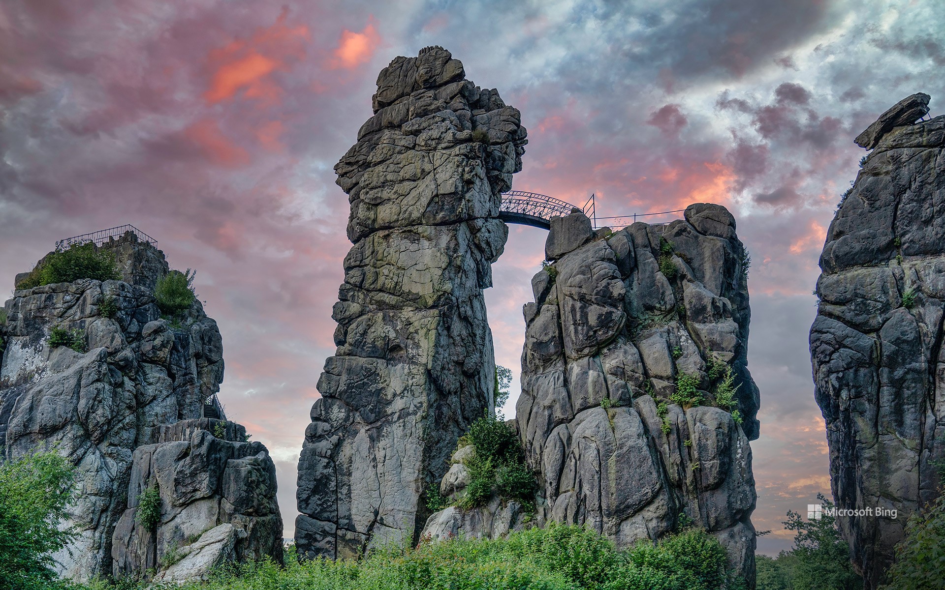 Megalithic complex: Externsteine in the Teutoburg Forest, Germany