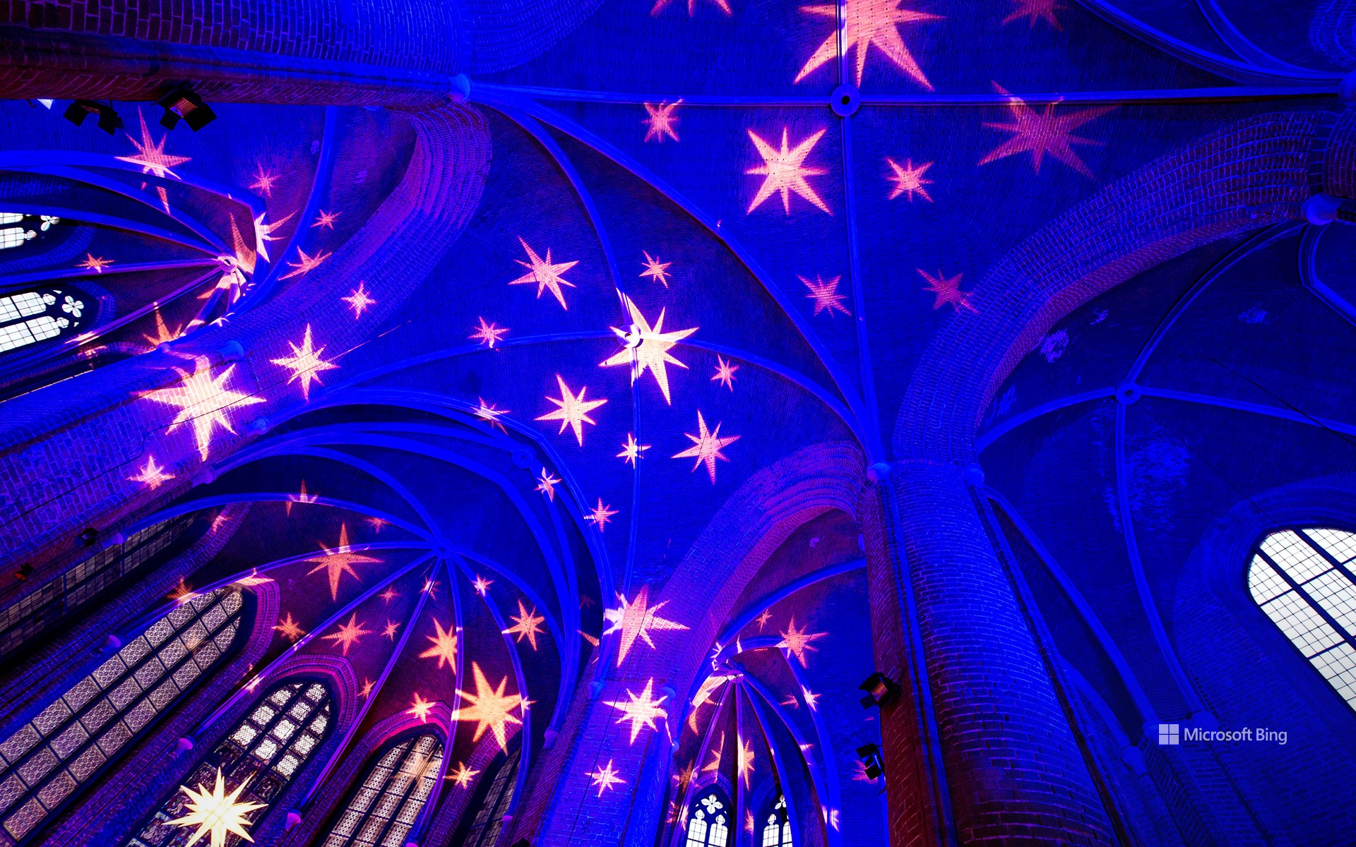 Festively illuminated market church, Hanover, Lower Saxony