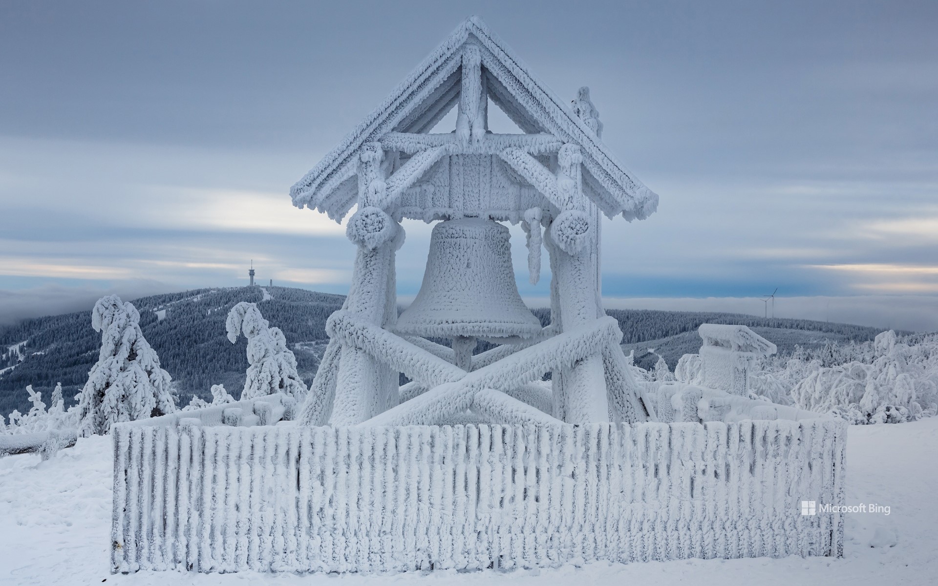 Peace bell on the summit of Fichtelberg, Saxony, Germany