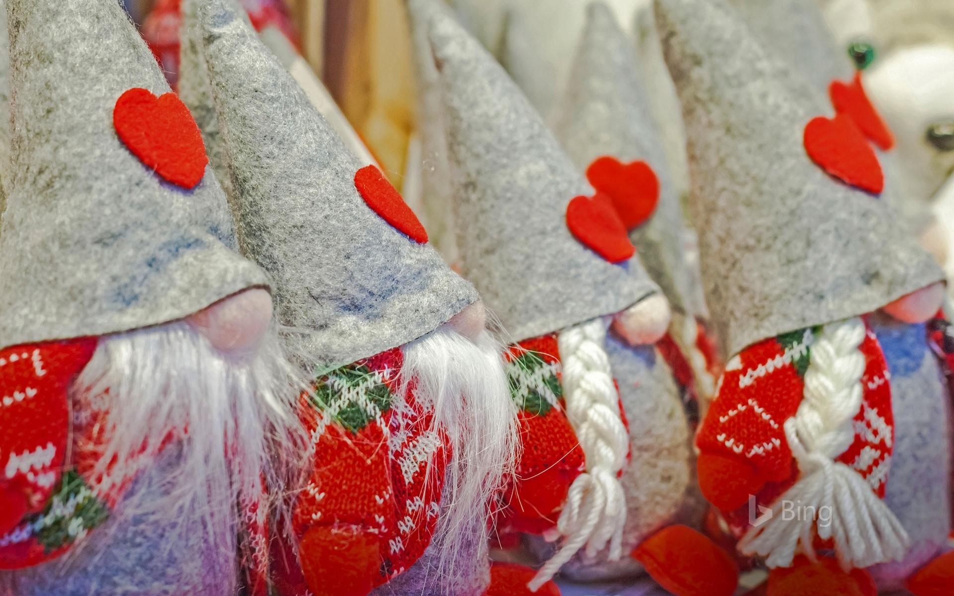 Gnomes for sale at a Christmas market in Pergine Valsugana, Italy