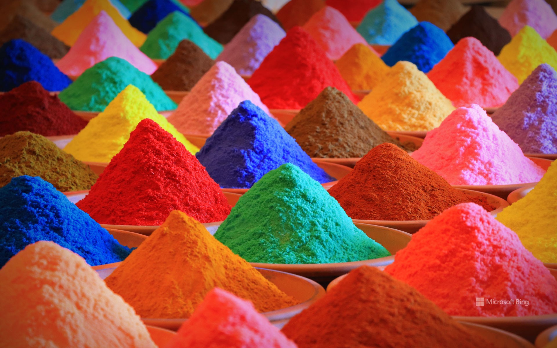 Colourful powders for sale during the festival of Holi