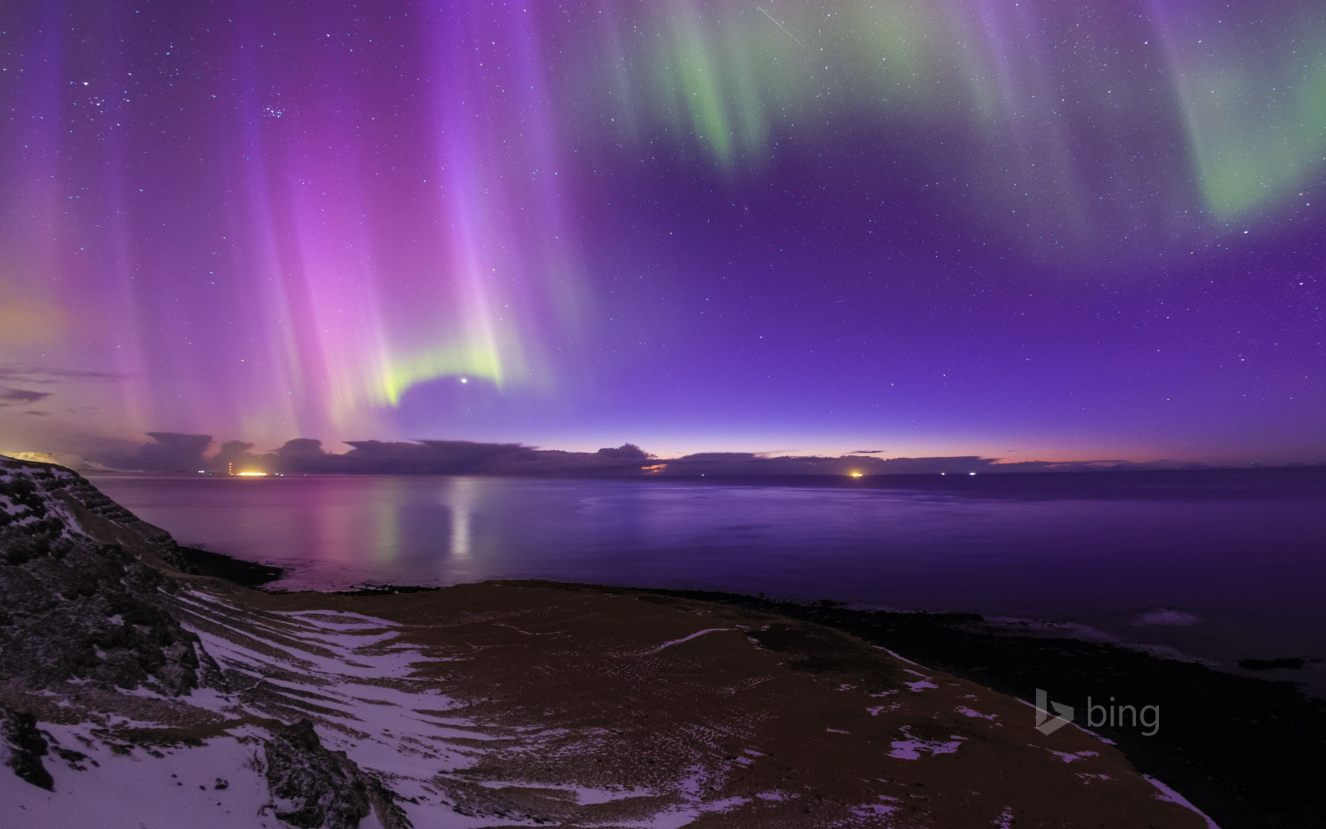 Aurora Borealis over the coast of Iceland
