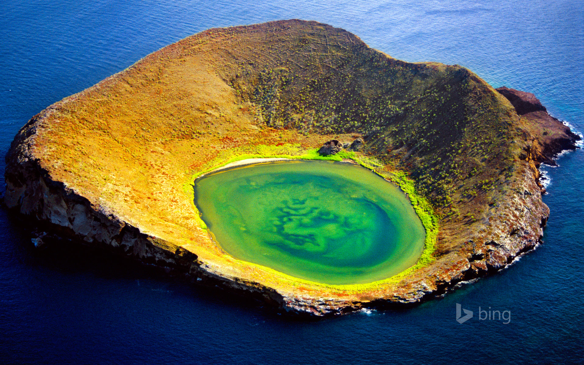 Volcanic crater off Santiago Island, Galápagos Islands