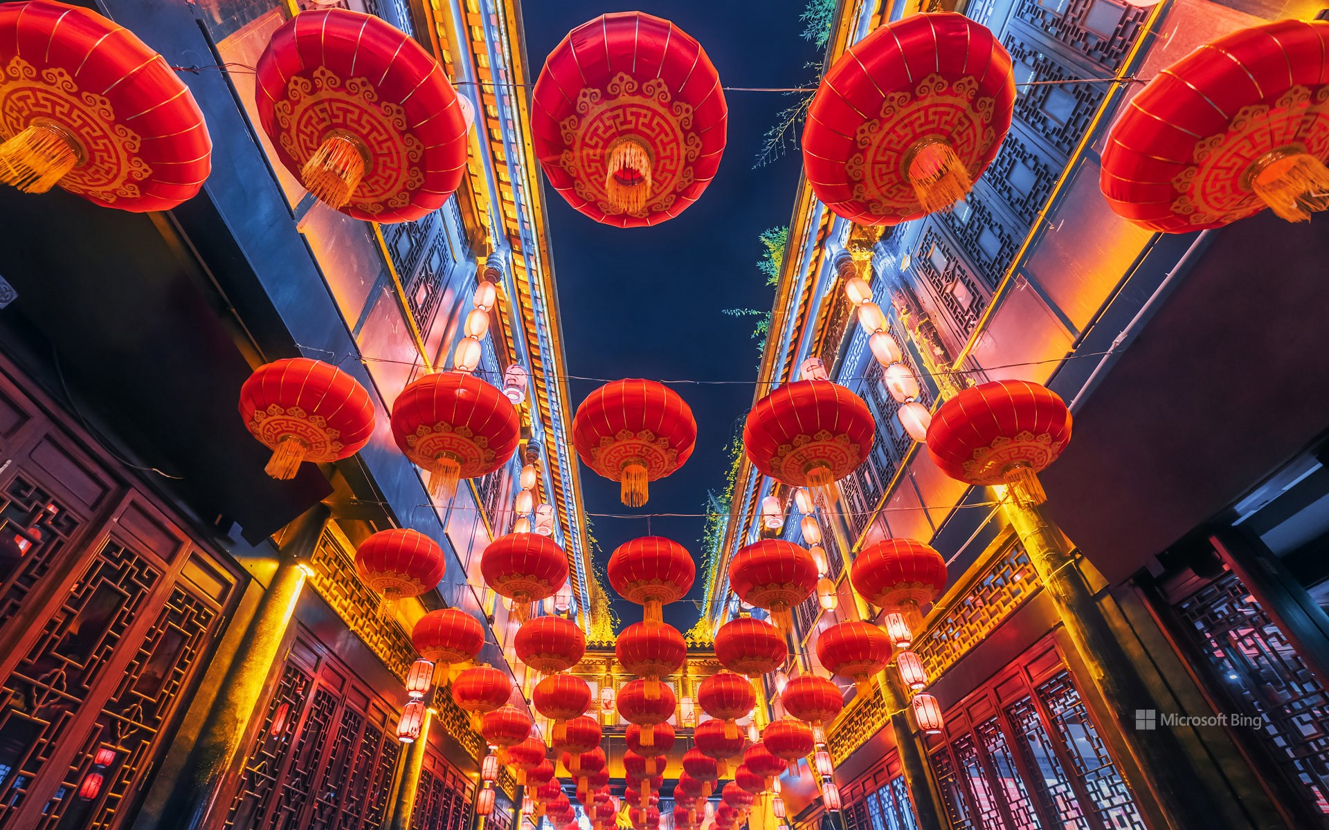 Red lanterns hanging in Jinli Street, Chengdu, China