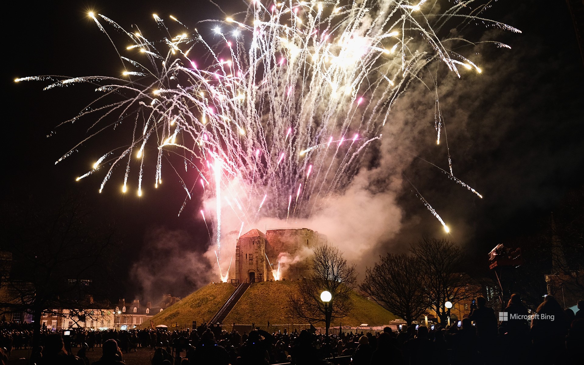 Fireworks at Clifford's Tower during the Jorvik Viking Festival