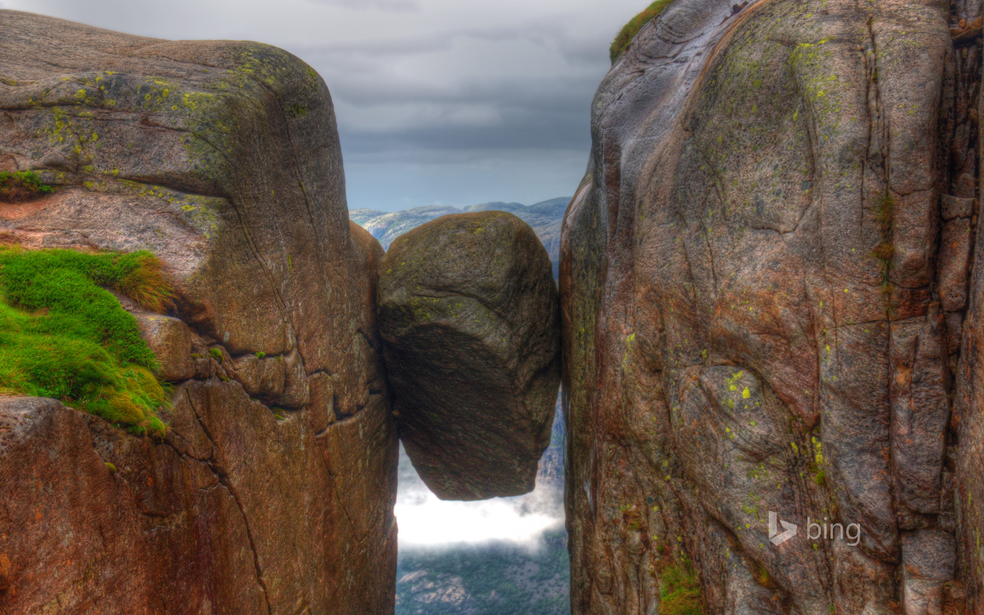 The Kjeragbolten boulder on Kjerag, a mountain, Rogaland, Norway