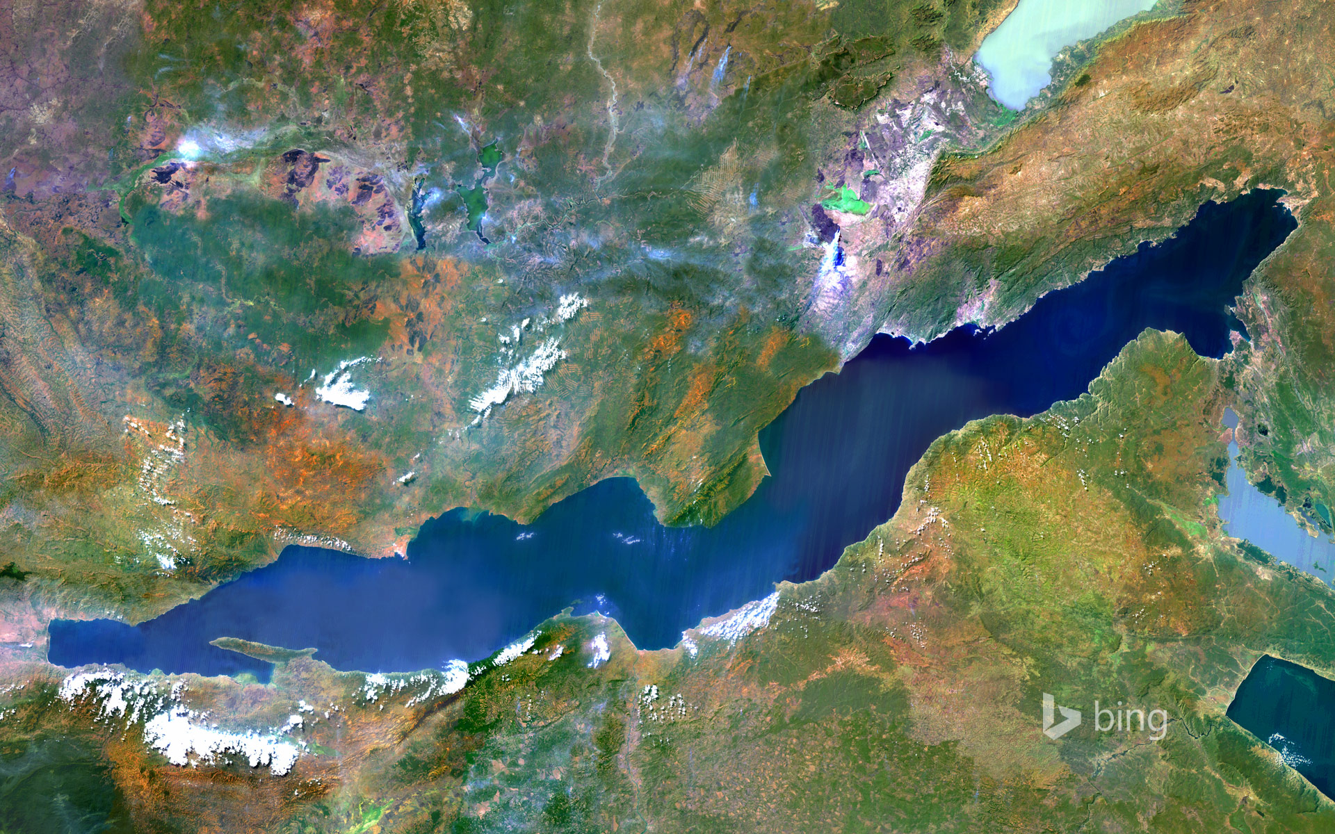 Lake Tanganyika, an African Great Lake divided between four countries: Burundi, Democratic Republic of the Congo (DRC), Tanzania, and Zambia