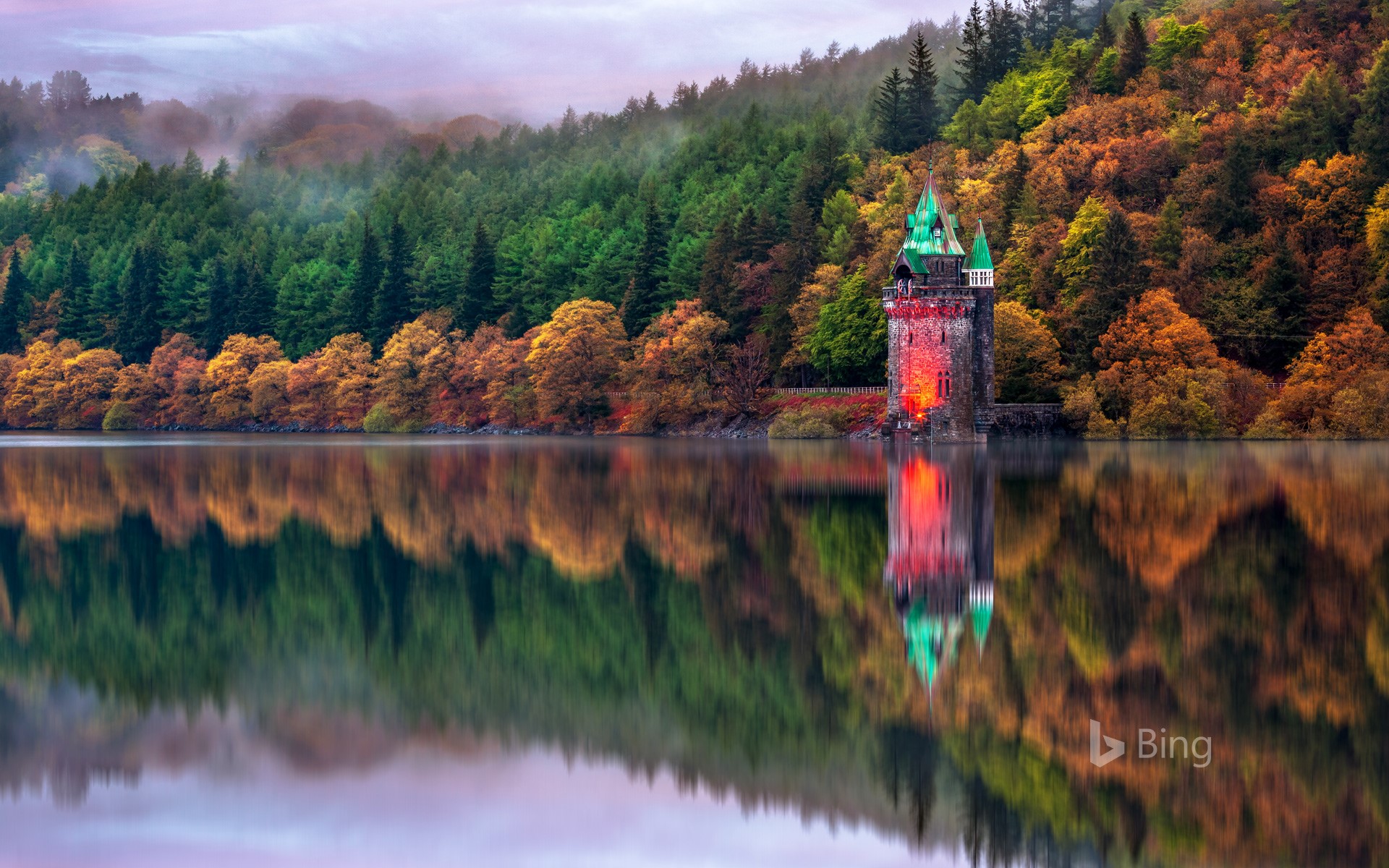 The straining tower at Lake Vyrnwy in Powys, Wales