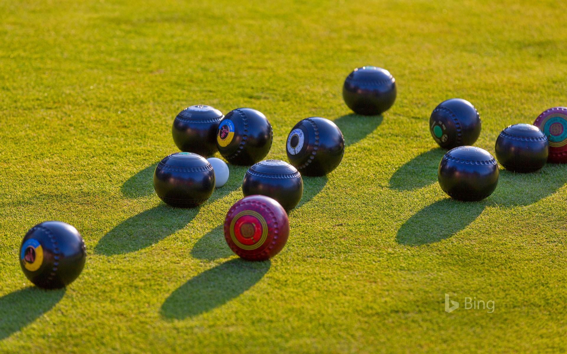 Close-up of a lawn bowling game