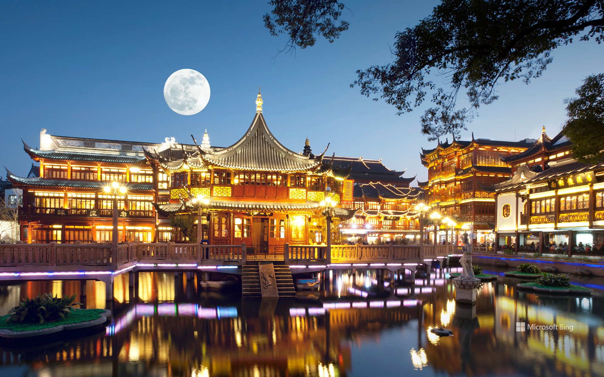 Yu Garden on a full moon night, Shanghai, China