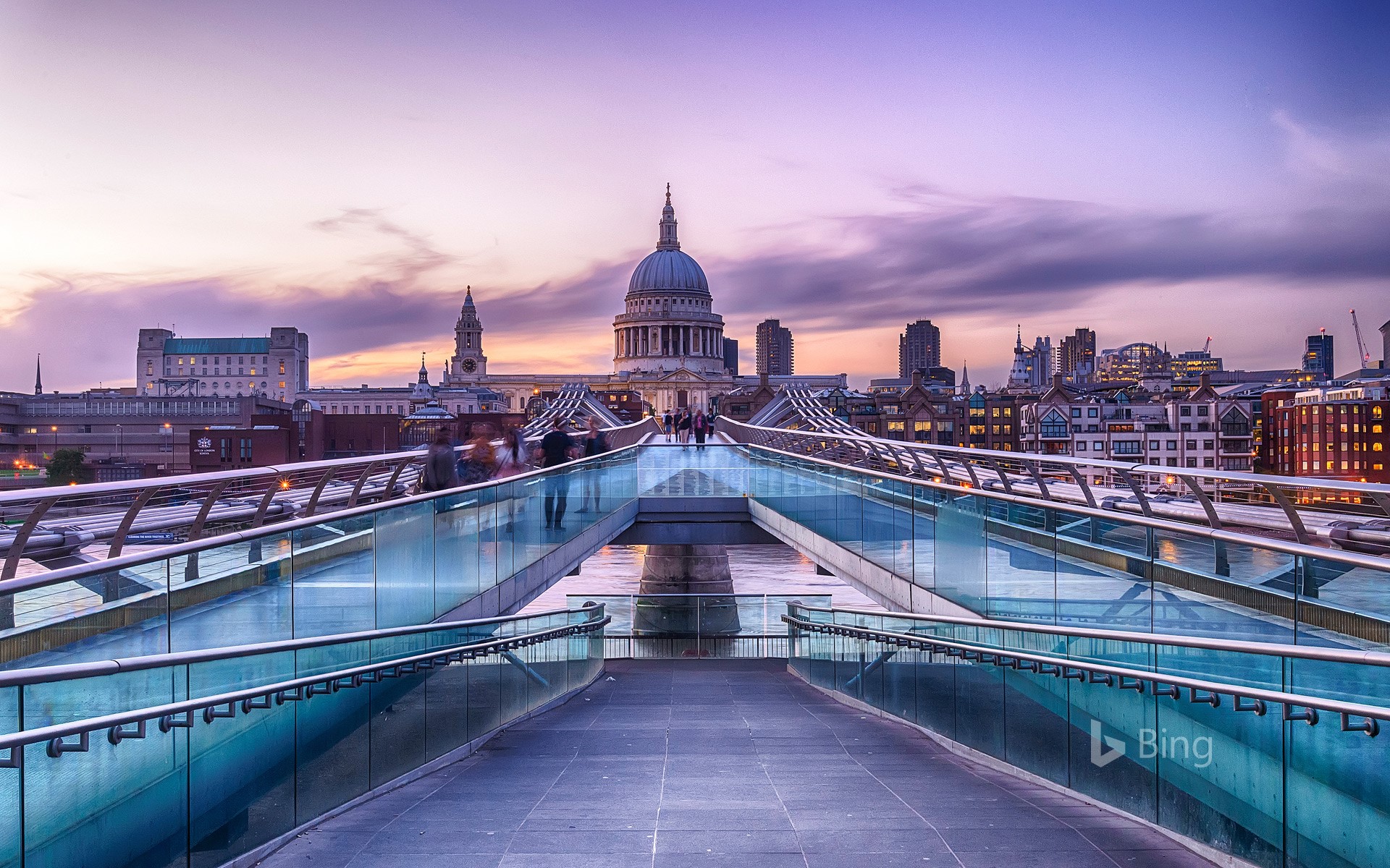 View of Millennium Bridge and St Paul's Cathedral, London