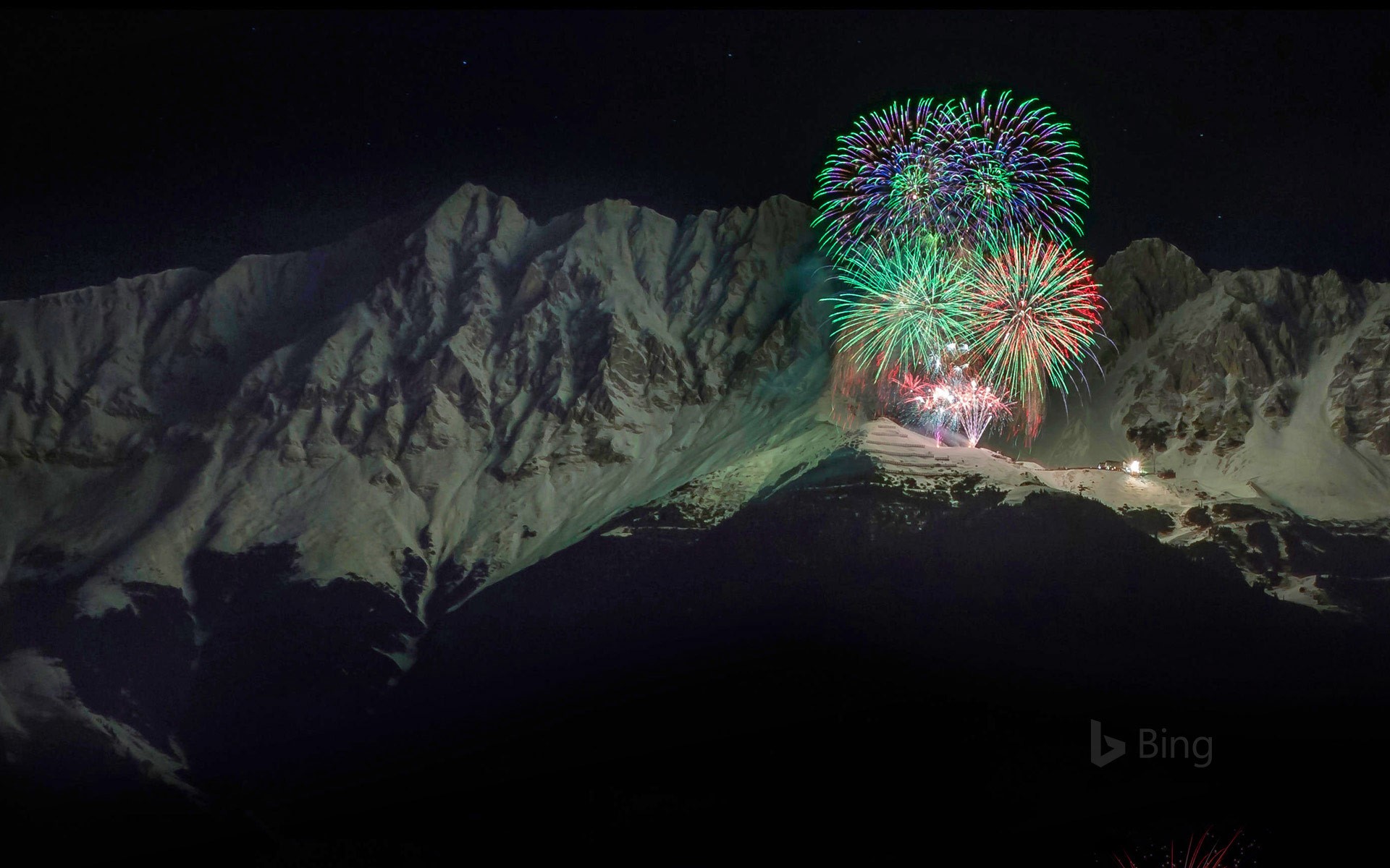 New Year’s Eve fireworks in the Nordkette mountain range, Austria