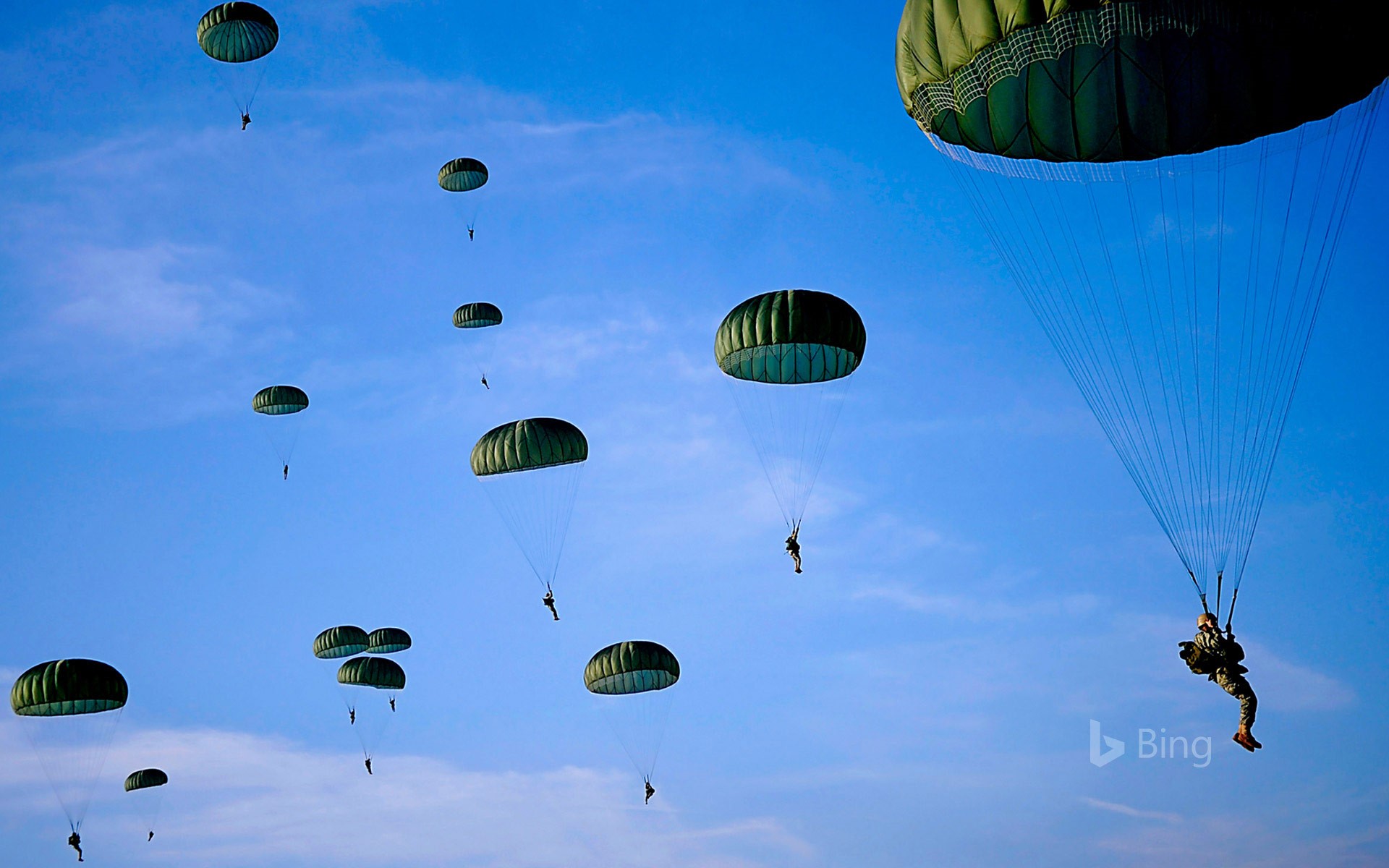 Paratroopers fill the skies over Fort Bragg in North Carolina, for Operation Toy Drop