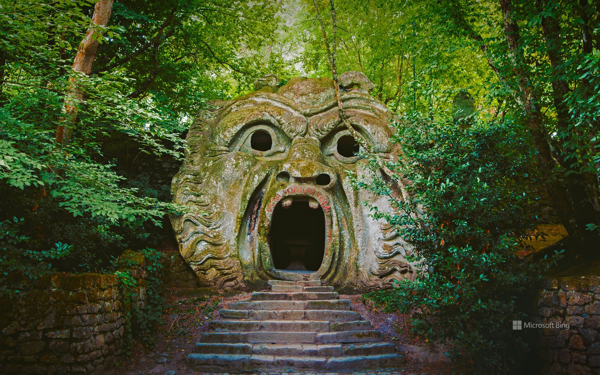 Orcus sculpture in the Gardens of Bomarzo in Bomarzo, Italy