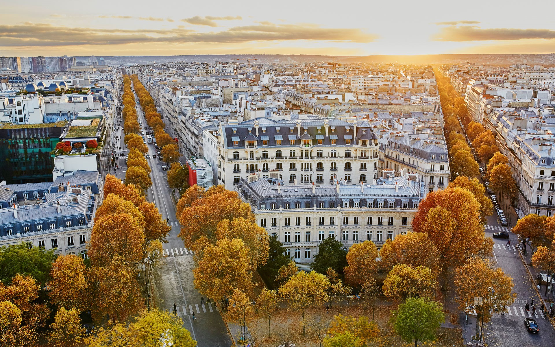 Aerial view of Paris in autumn