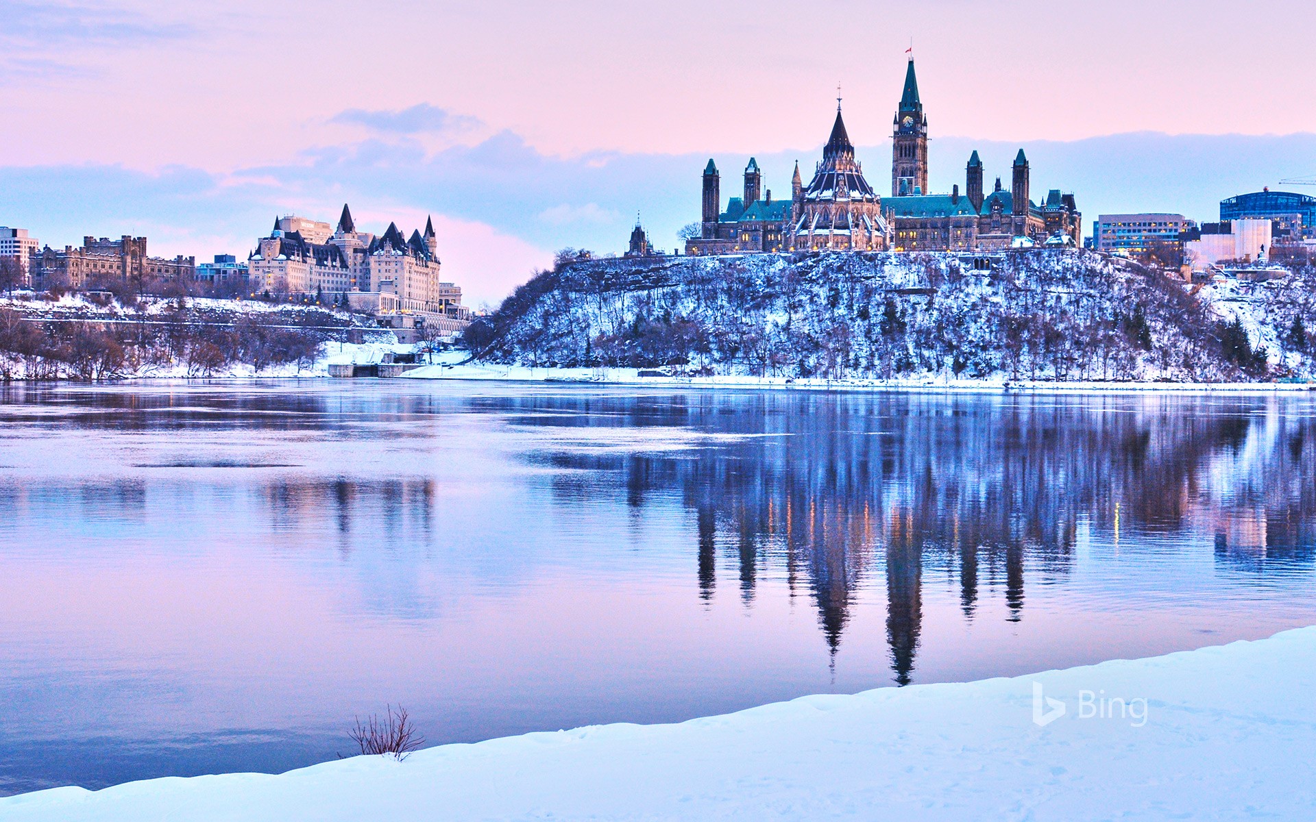 View of the Parliament Hill in winter, Ottawa