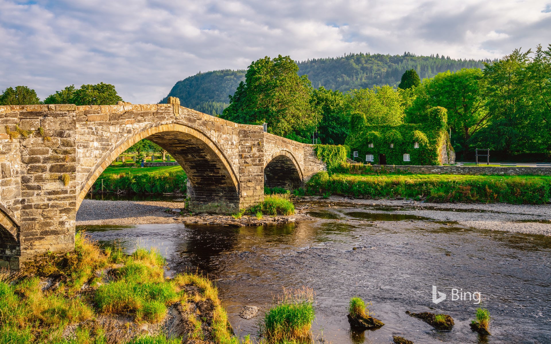 Pont Fawr, a stone arch bridge in Llanrwst, Wales