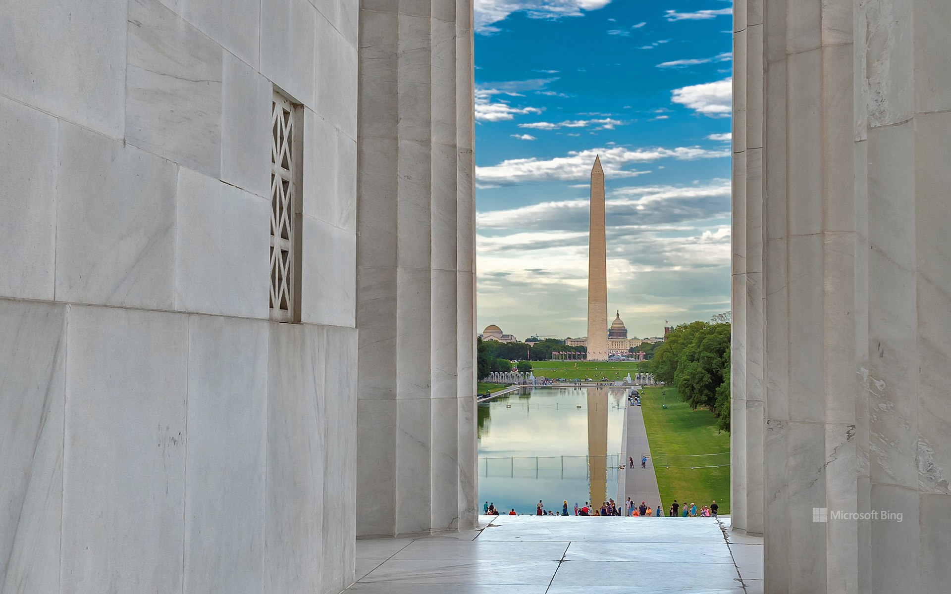 The Washington Monument seen from the Lincoln Memorial in Washington, DC