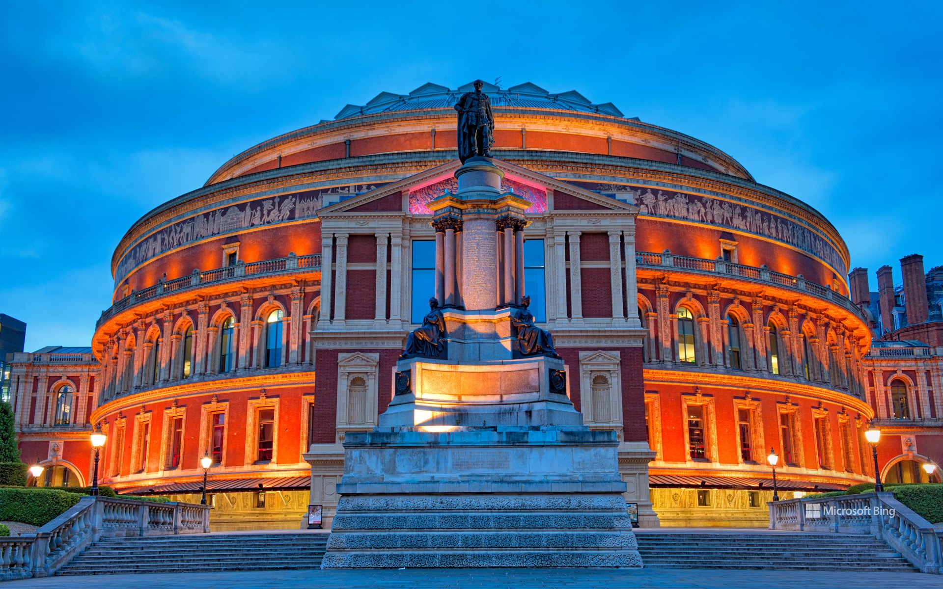 Royal Albert Hall at night, South Kensington, London.