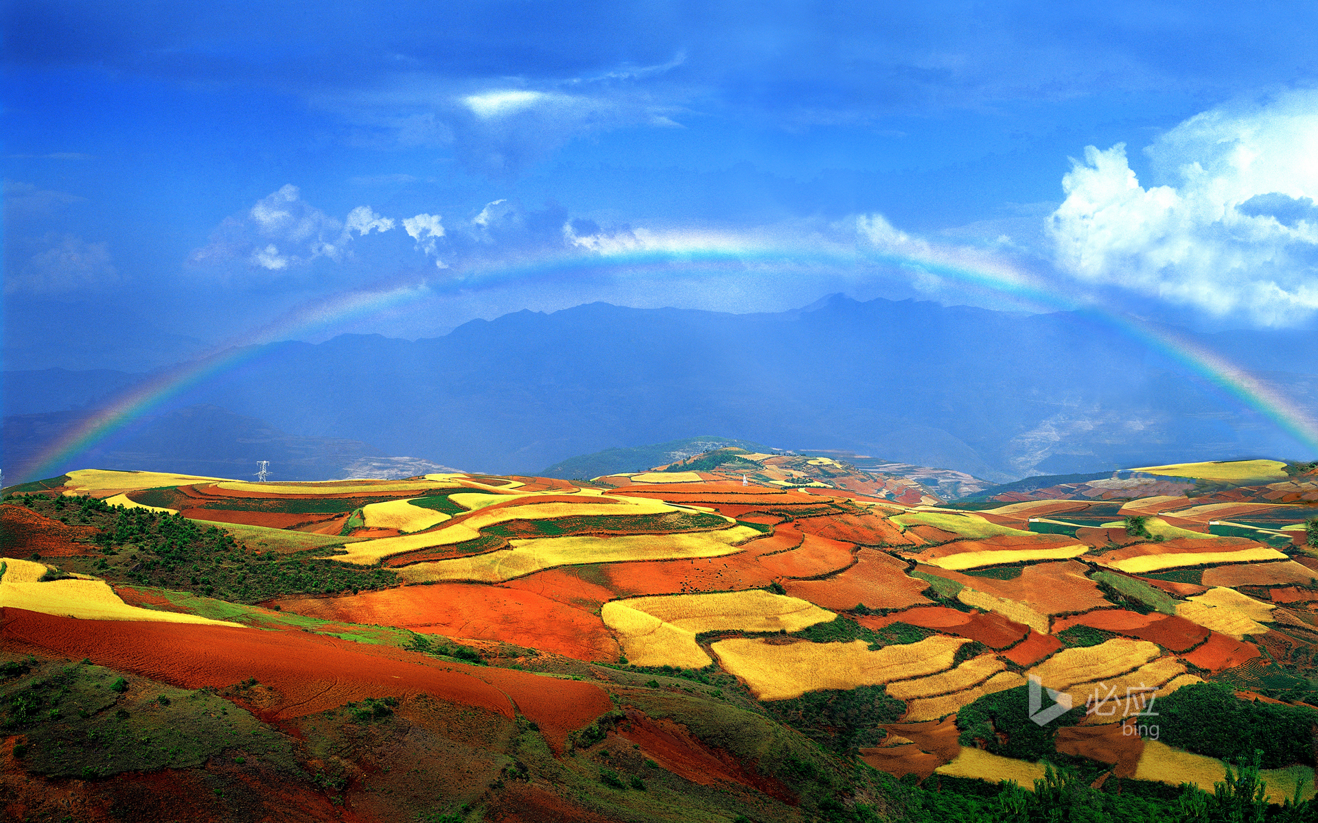 Rainbow over red land