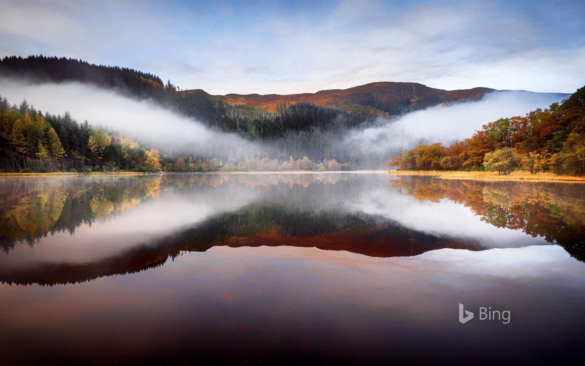 Low-lying cloud over Loch Chon, the Trossachs, Scotland