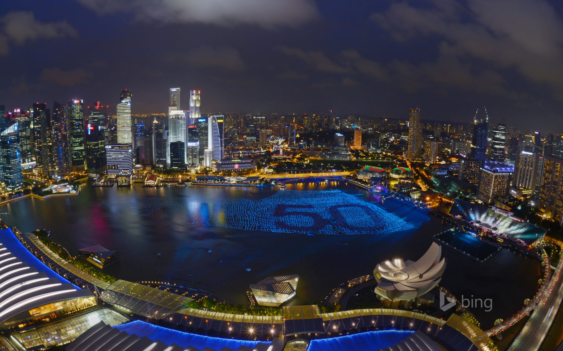 Marina Bay illuminated for Singapore's 50th National Day