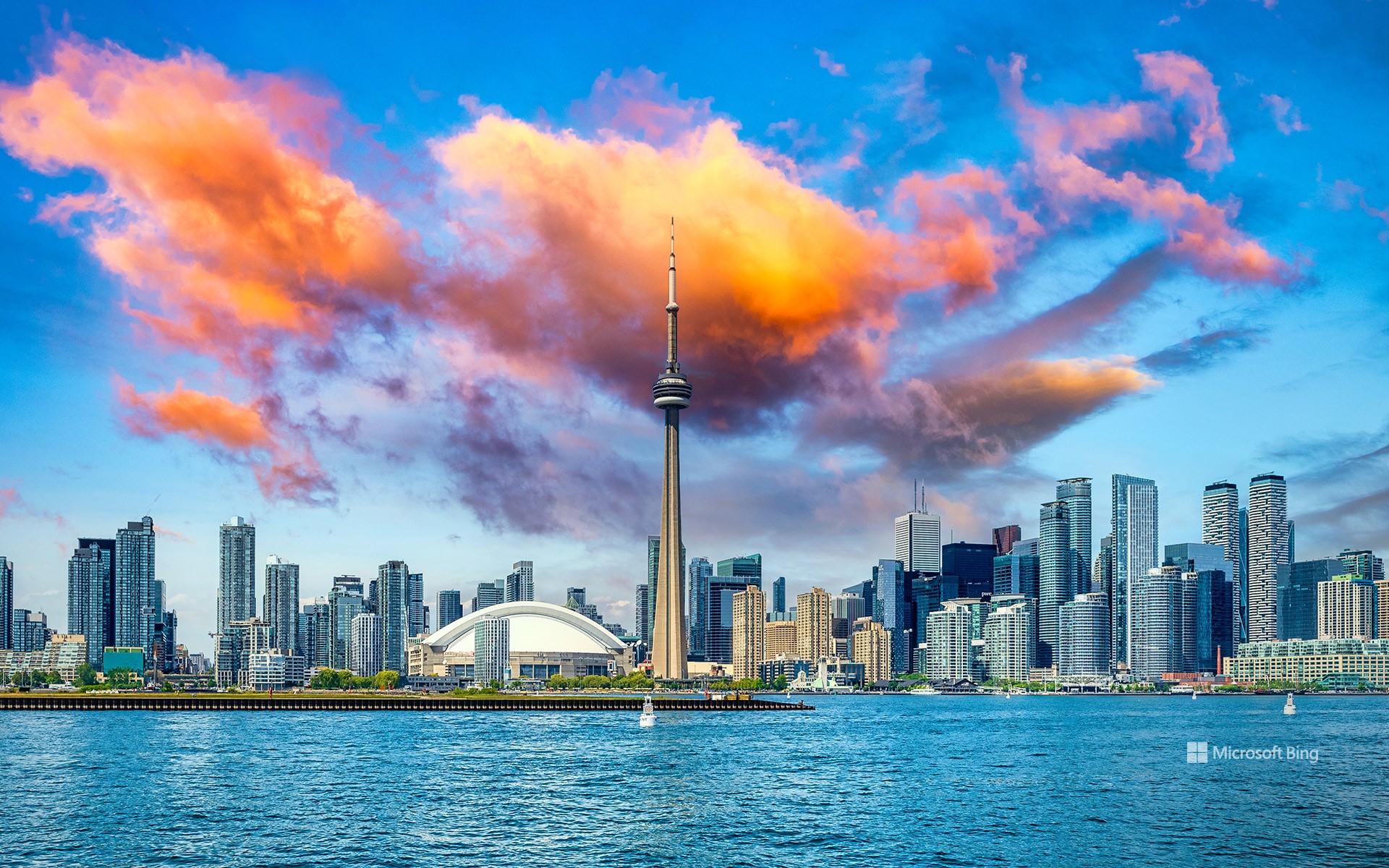 Toronto city skyline seen from Lake Ontario, Canada