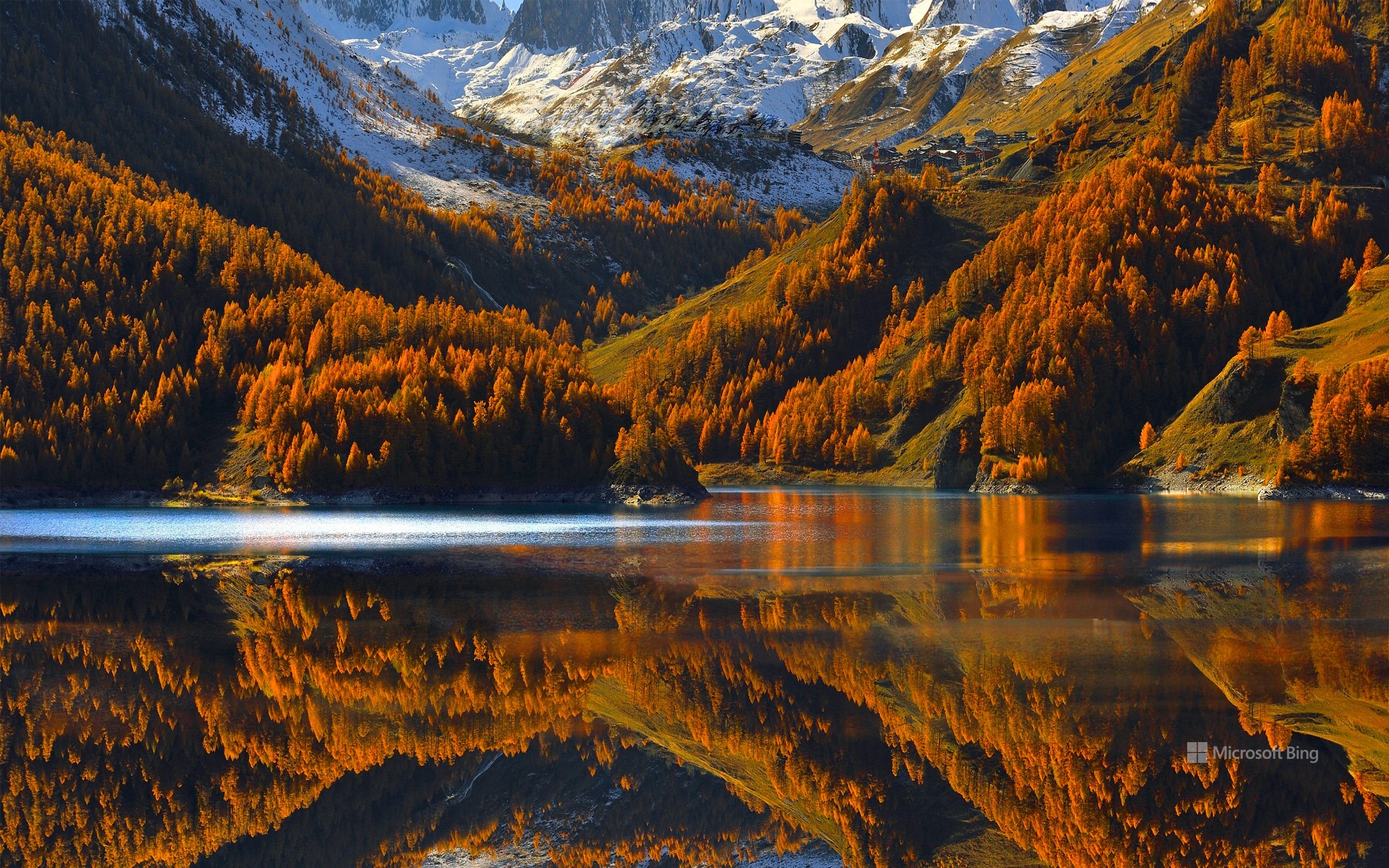 View of a lake in autumn, Tignes, Savoie