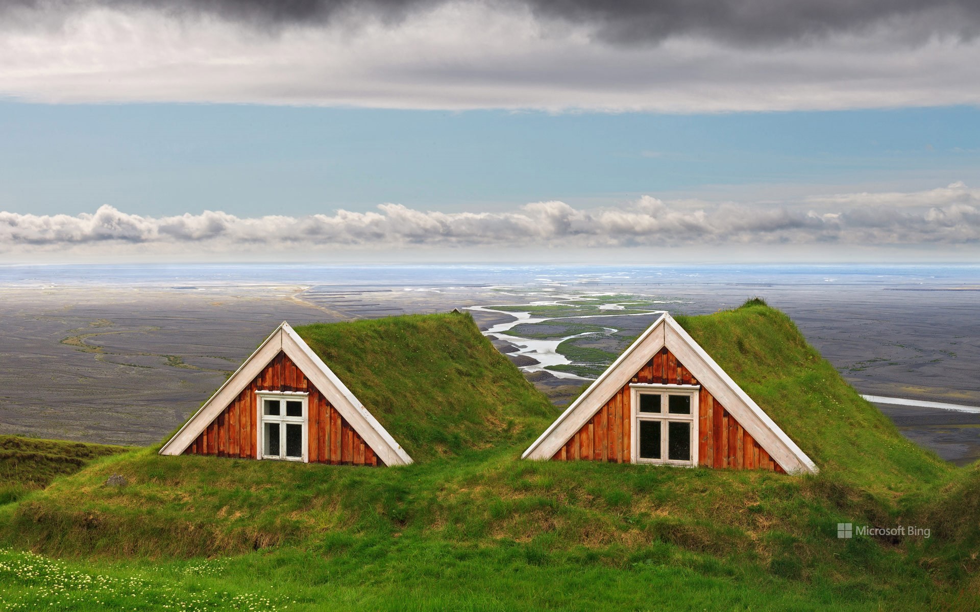 Traditional farmhouses at Skaftafell, Vatnajökull National Park, Iceland