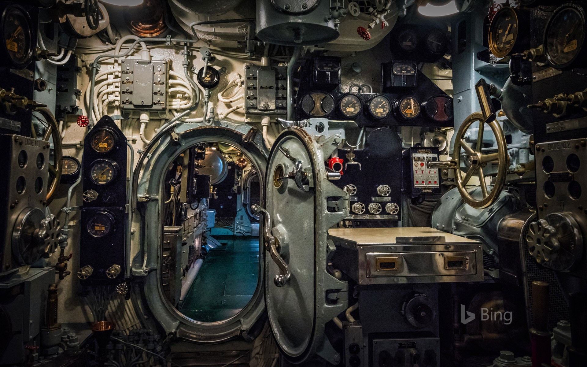 Forward engine room of the USS Drum, a Gato-class submarine at Battleship Memorial Park, Mobile, Alabama