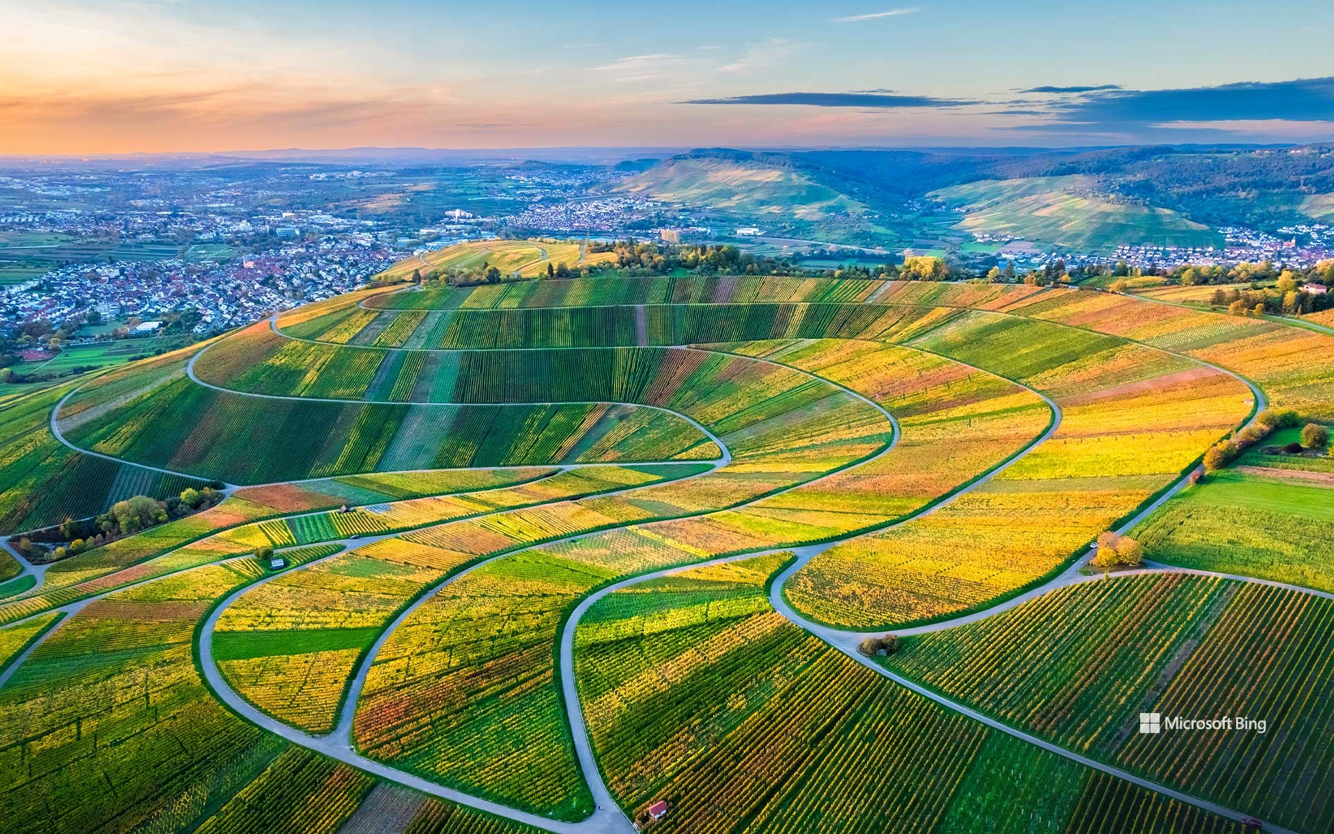 Drone view of the vineyards in Remstal, Baden-Württemberg