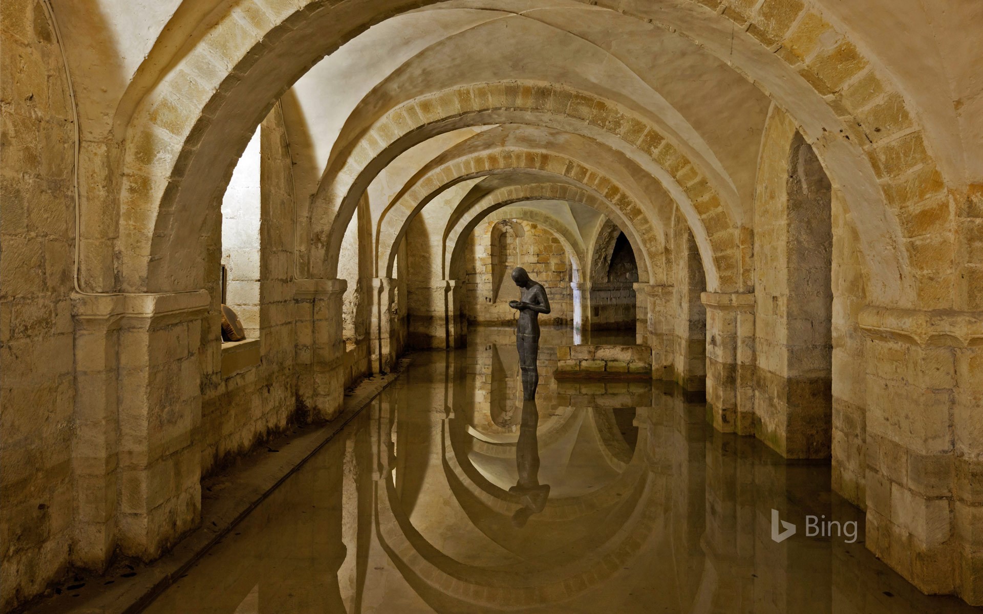 The flooded crypt at Winchester Cathedral, Hampshire
